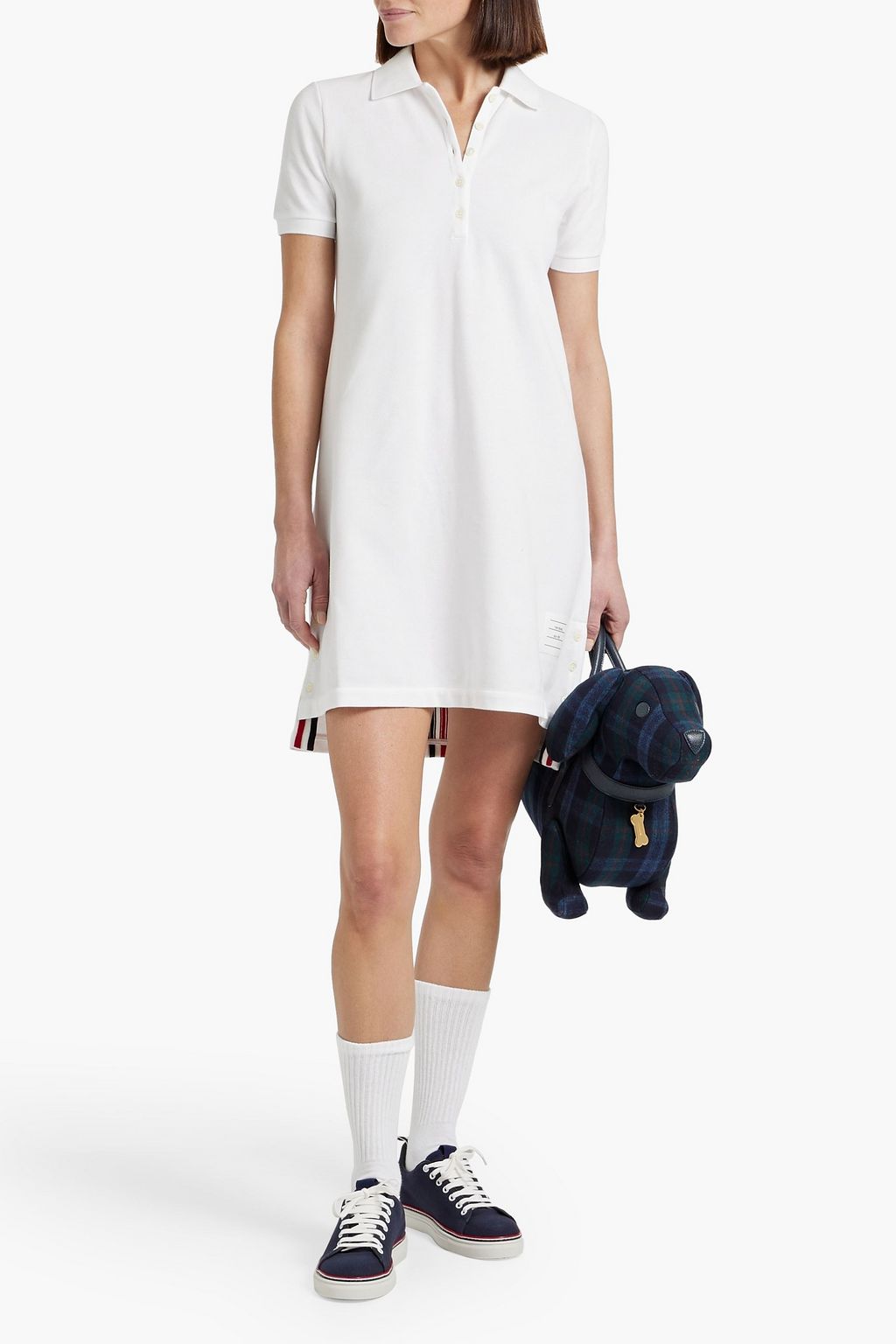 THOM BROWNE Striped cotton-piqué mini shirt dress