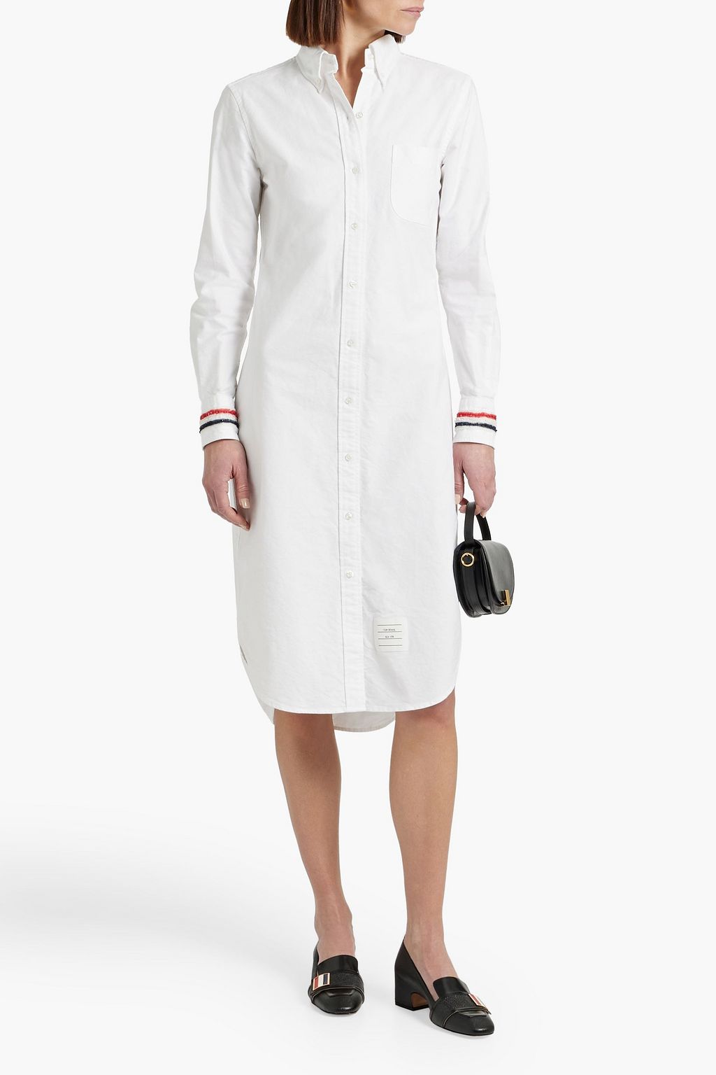 THOM BROWNE Embellished cotton Oxford midi shirt dress