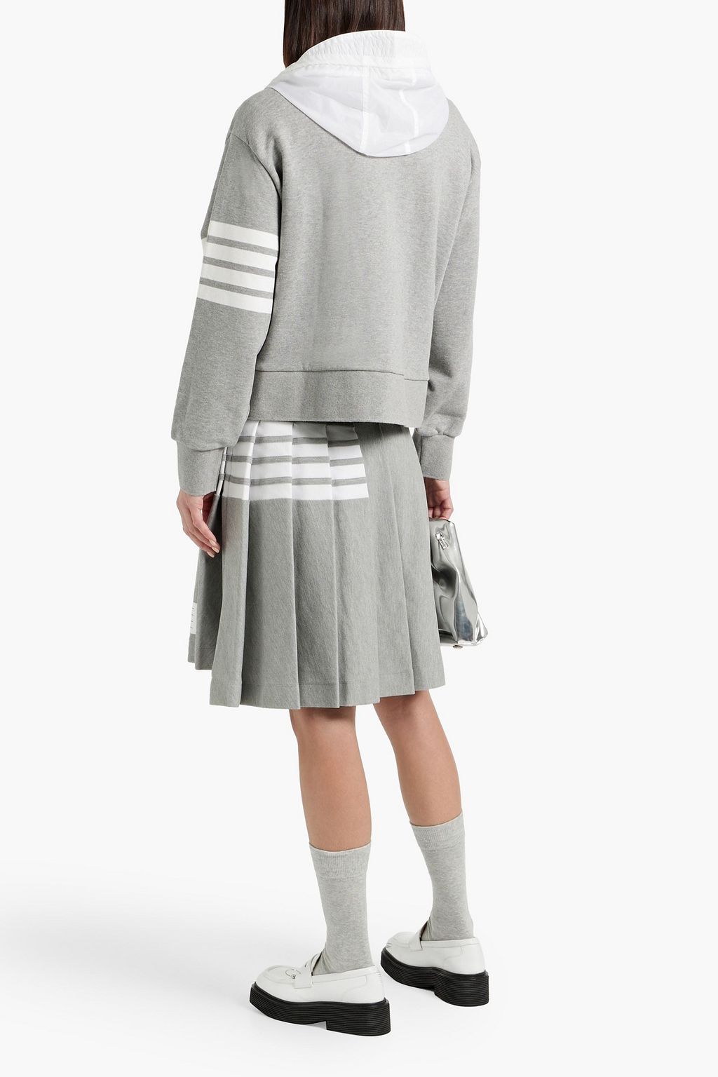 THOM BROWNE Pleated striped cotton-blend piqué skirt