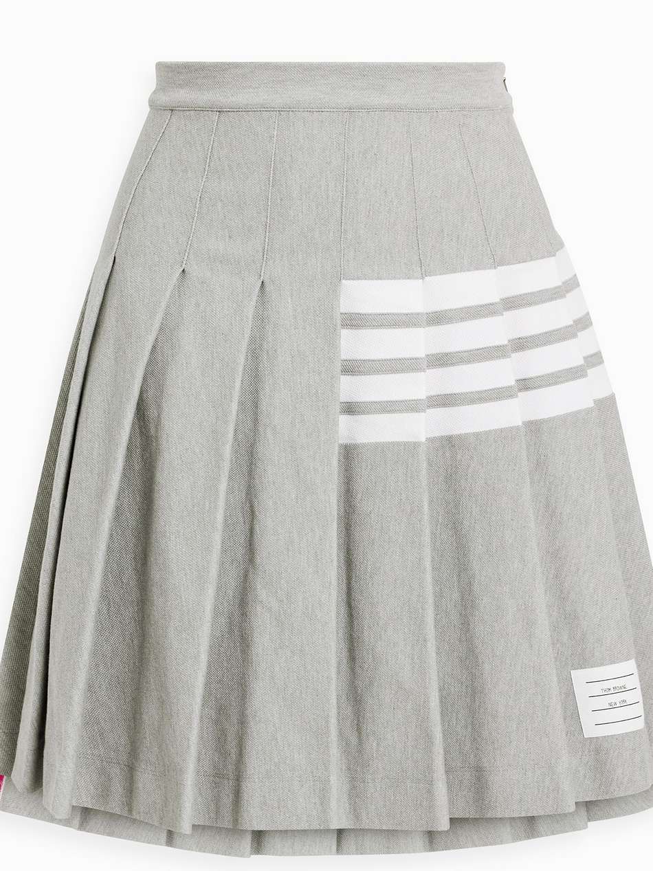pleated striped cotton-blend piqué skirt