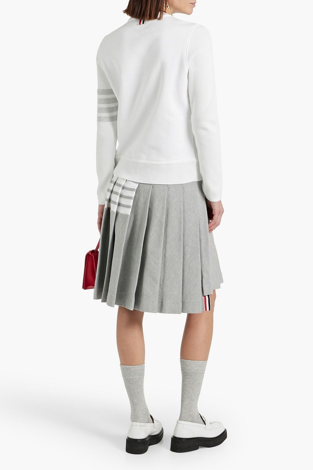 THOM BROWNE Striped knit-paneled French cotton-terry sweatshirt