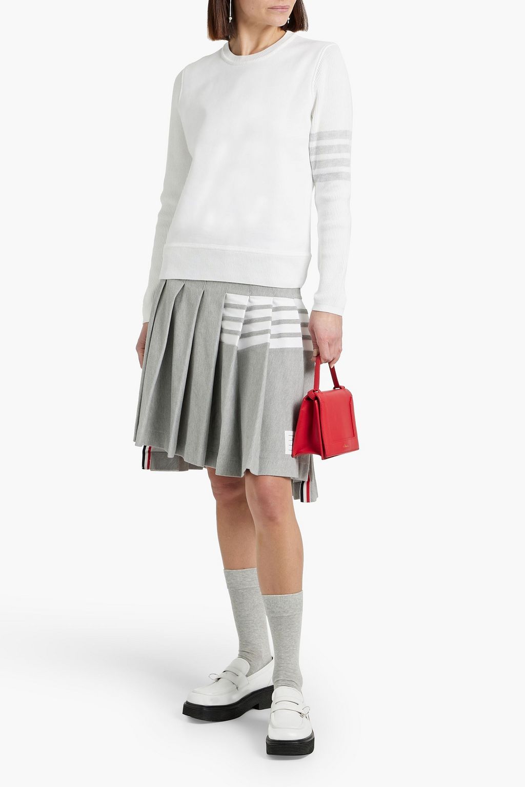 THOM BROWNE Striped knit-paneled French cotton-terry sweatshirt