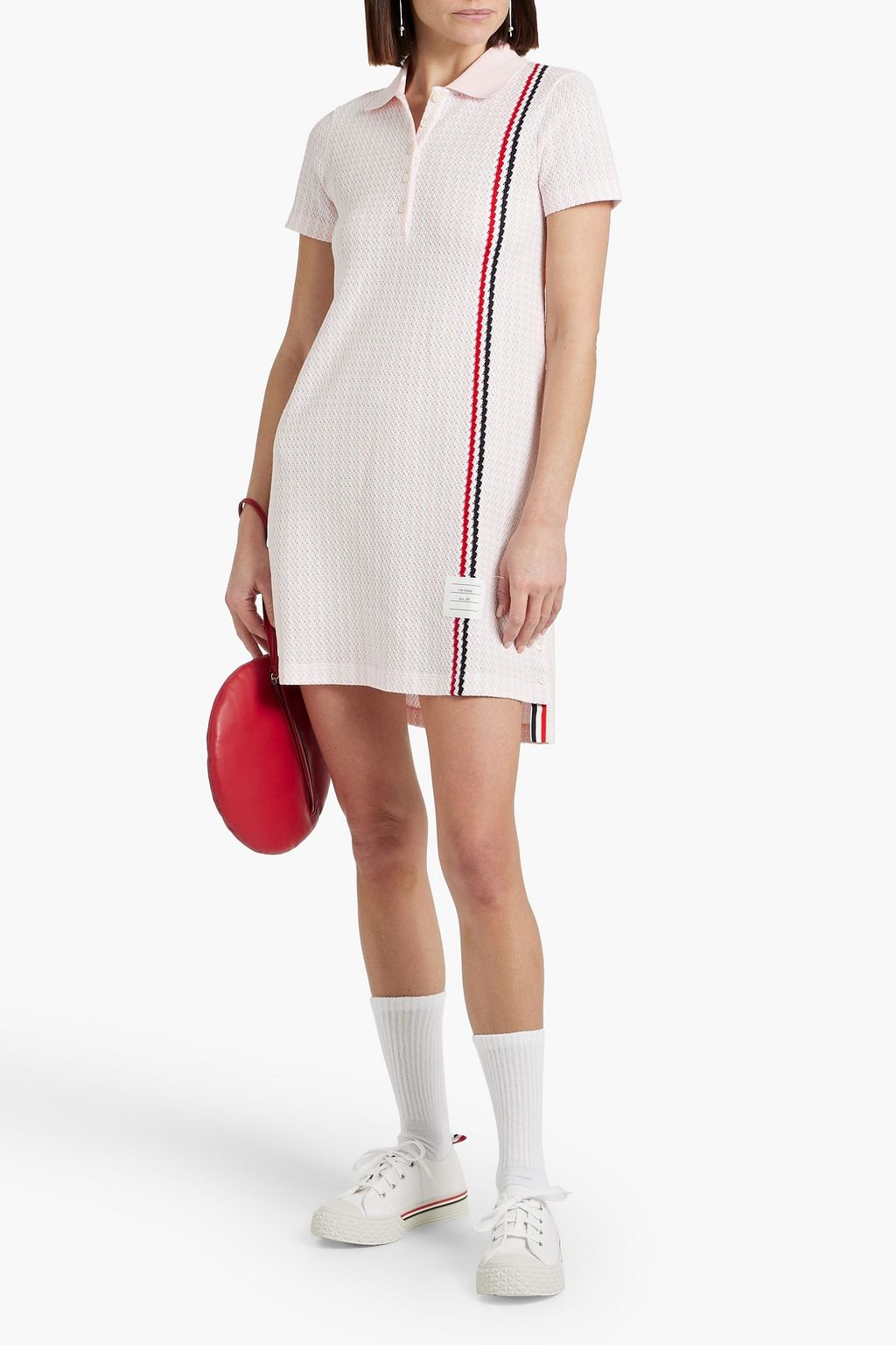 THOM BROWNE Striped jacquard-knit cotton mini shirt dress