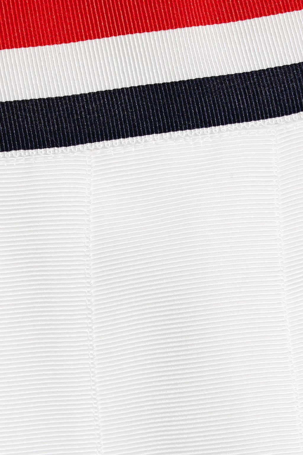 THOM BROWNE Pleated cotton-seersucker and grosgrain mini skirt