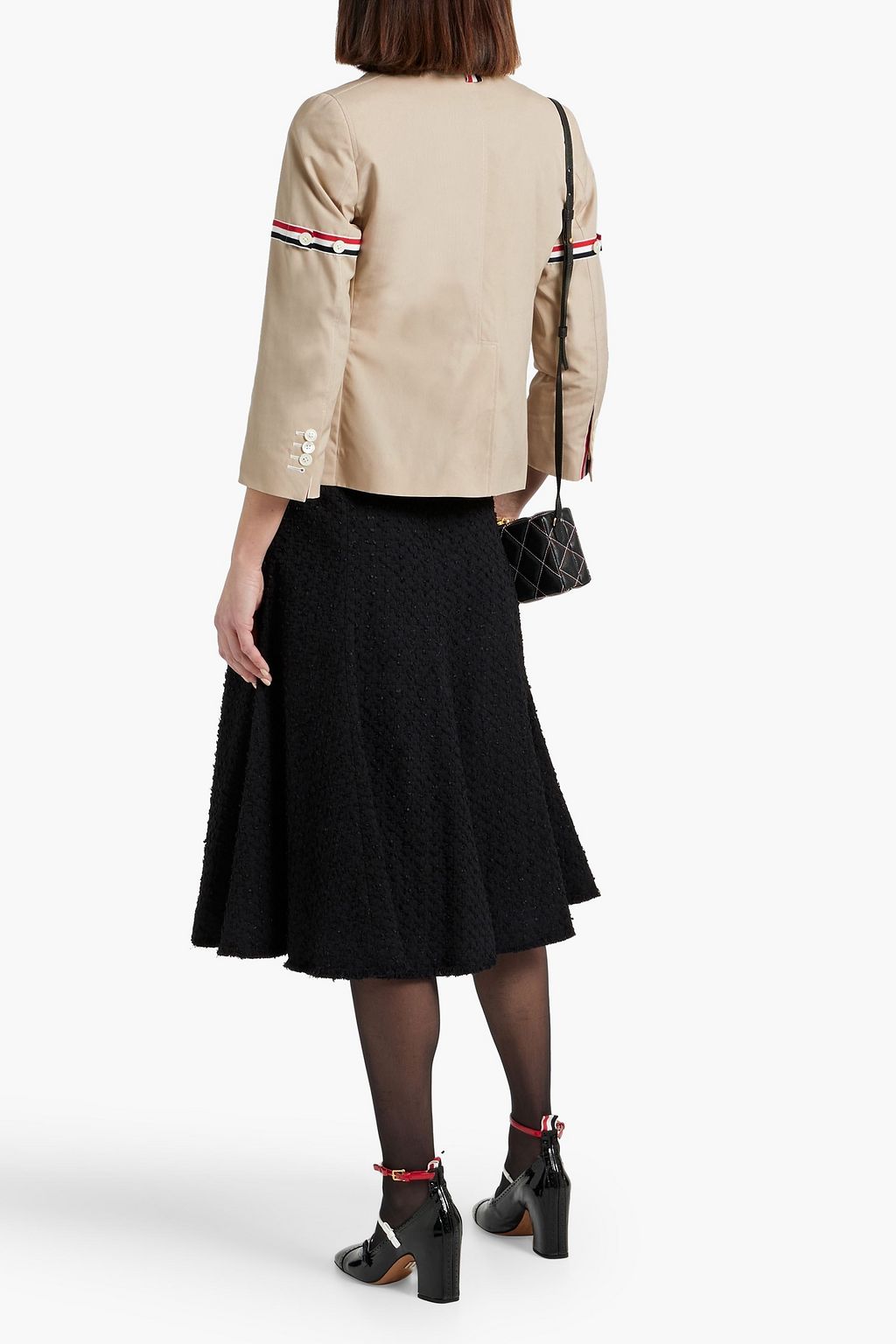 THOM BROWNE Frayed cotton-blend bouclé-tweed midi skirt