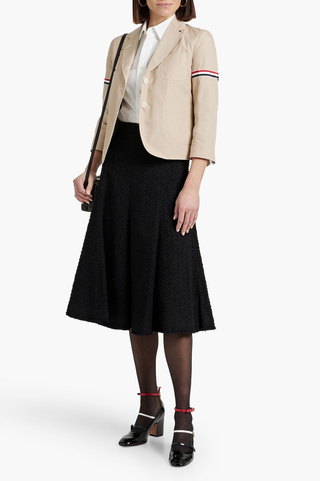 THOM BROWNE Frayed cotton-blend bouclé-tweed midi skirt