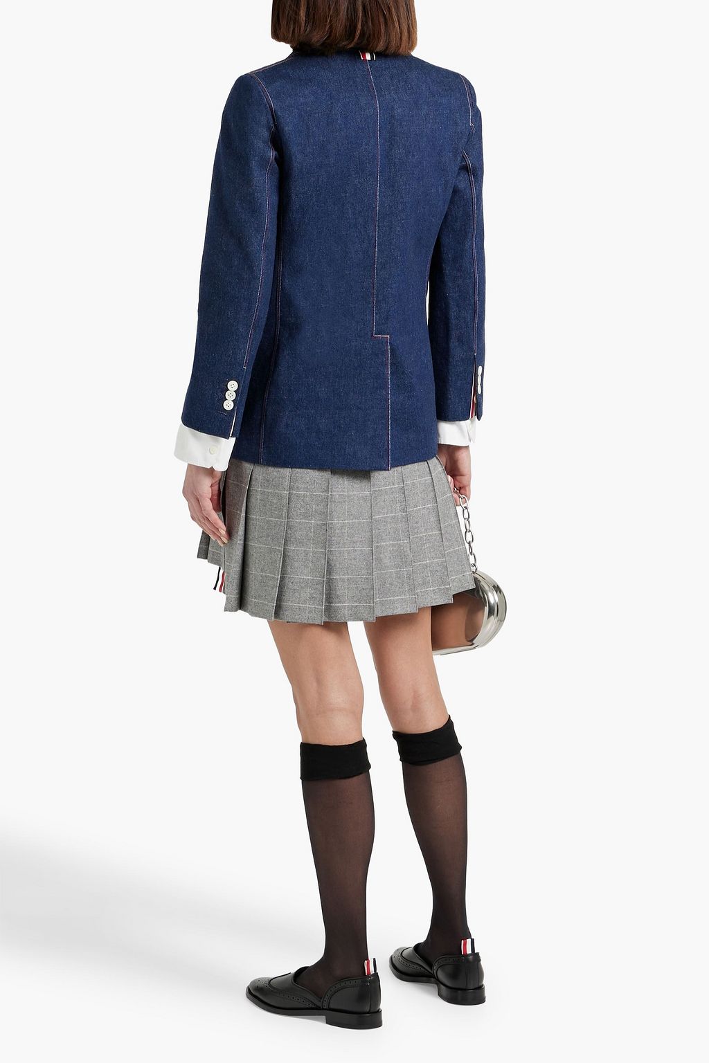 THOM BROWNE Pleated checked wool and cashmere-blend flannel mini skirt