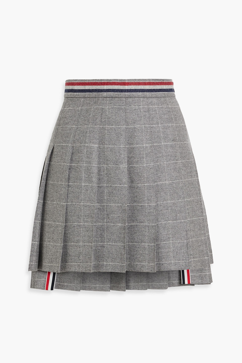 Thom Browne Pleated Checked Wool And Cashmere-blend Flannel Mini Skirt In Gray