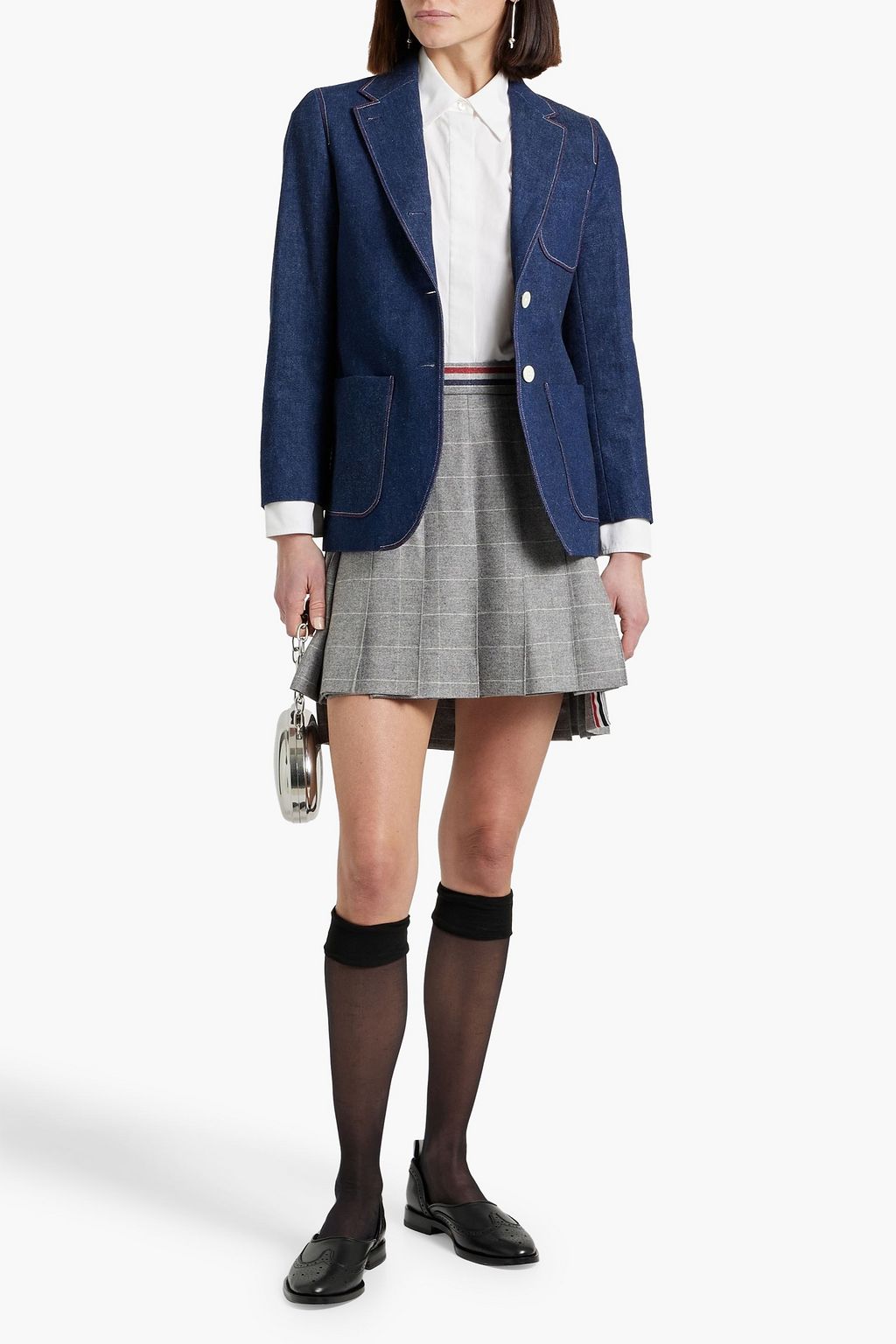 THOM BROWNE Pleated checked wool and cashmere-blend flannel mini skirt