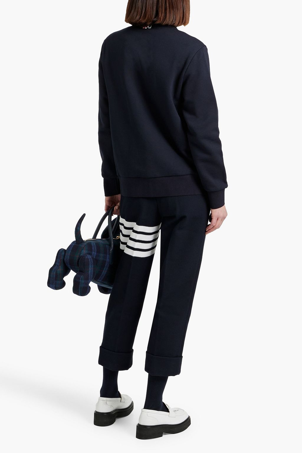 THOM BROWNE Cropped striped cotton-piqué tapered pants