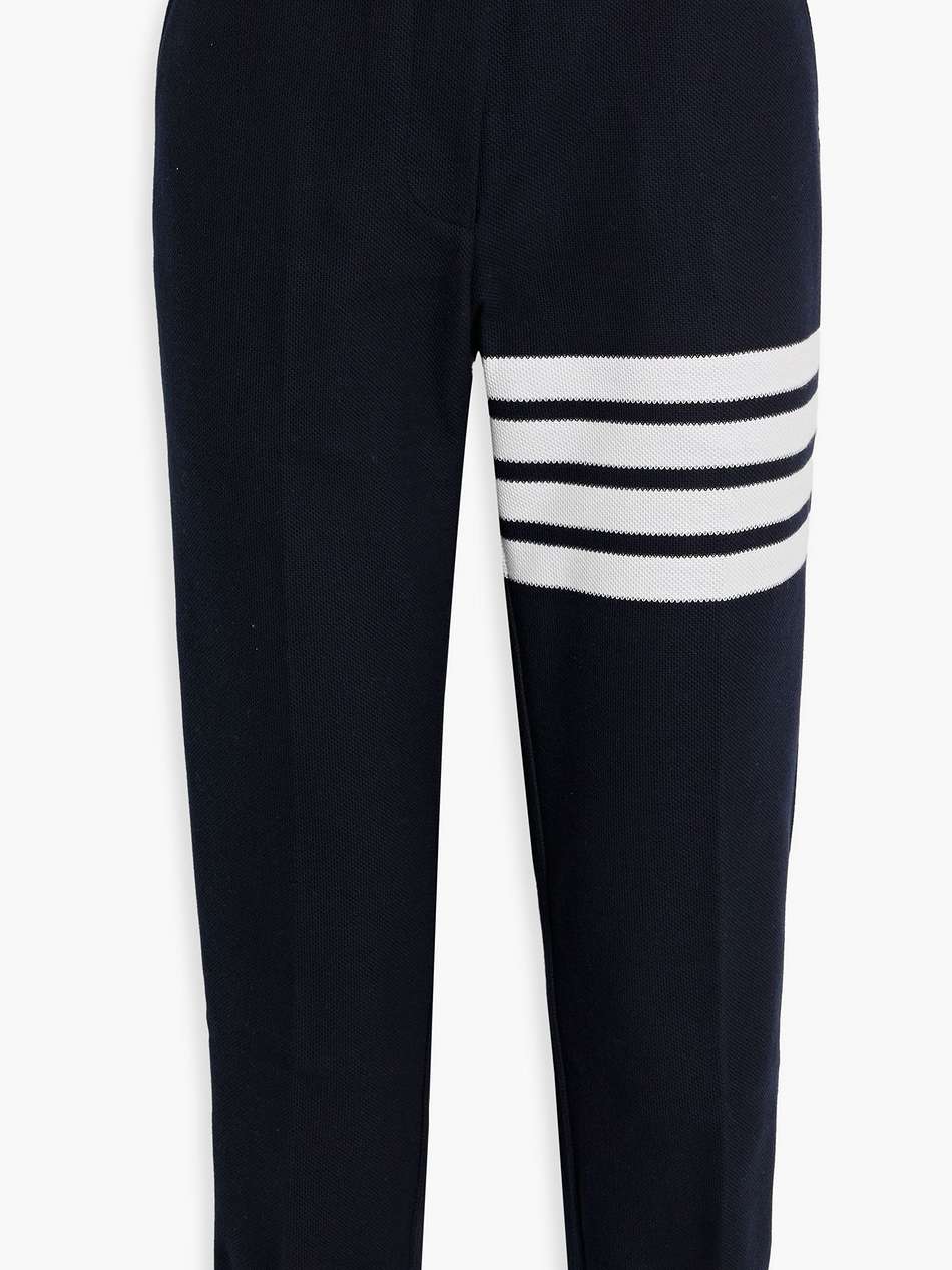 cropped striped cotton-piqué tapered pants