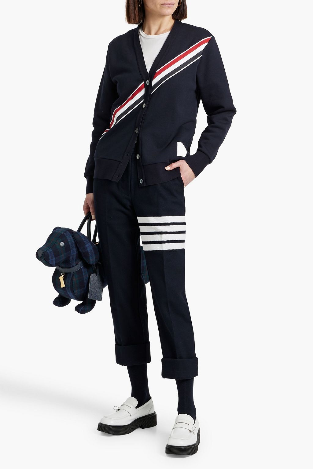 THOM BROWNE Cropped striped cotton-piqué tapered pants