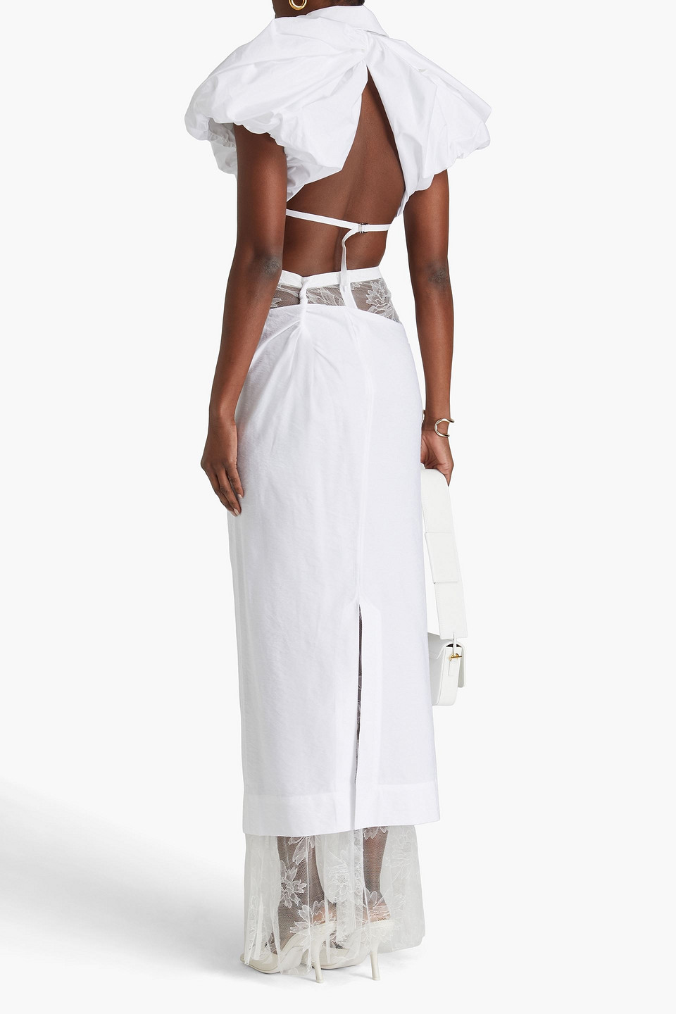 Shop Jacquemus Layered Twill And Corded Lace Maxi Skirt In White