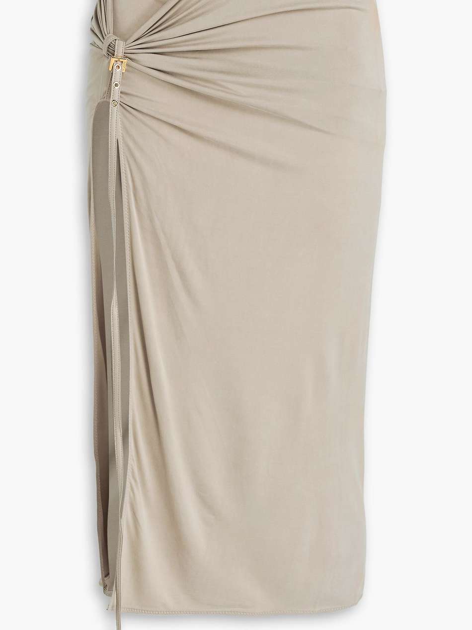 croissant ruched cupro-blend jersey midi skirt