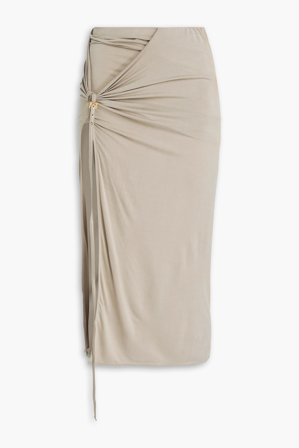 Jacquemus Croissant Belted Cupro-blend Stretch-jersey Midi Skirt In Graubraun