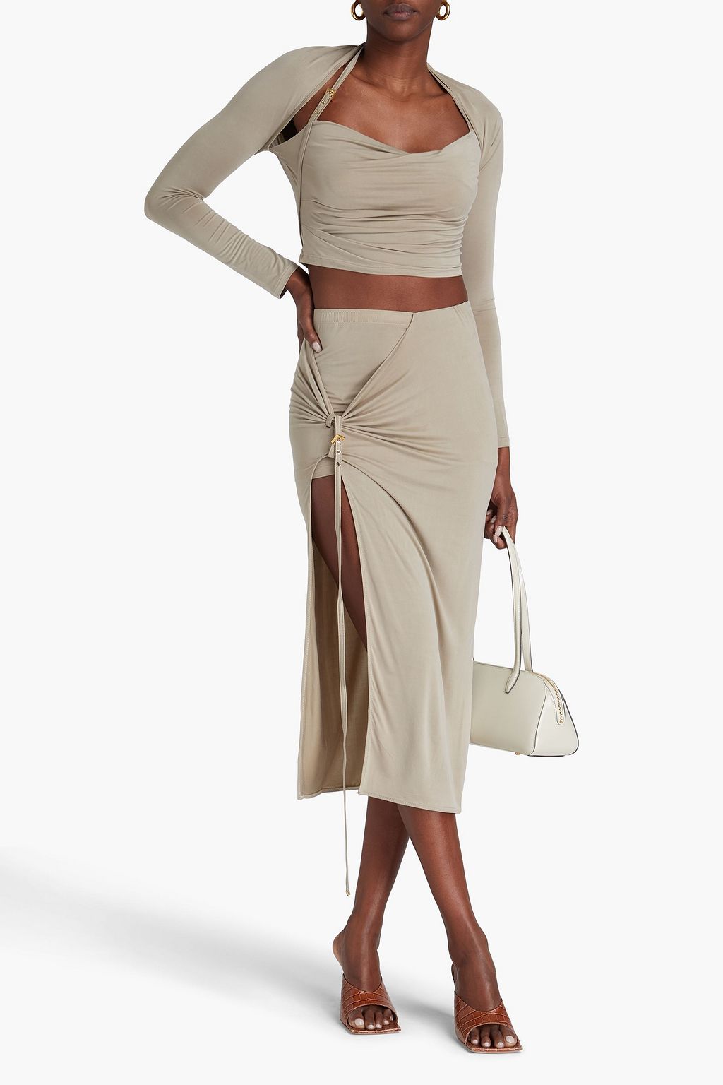 JACQUEMUS Croissant ruched cupro-blend jersey midi skirt