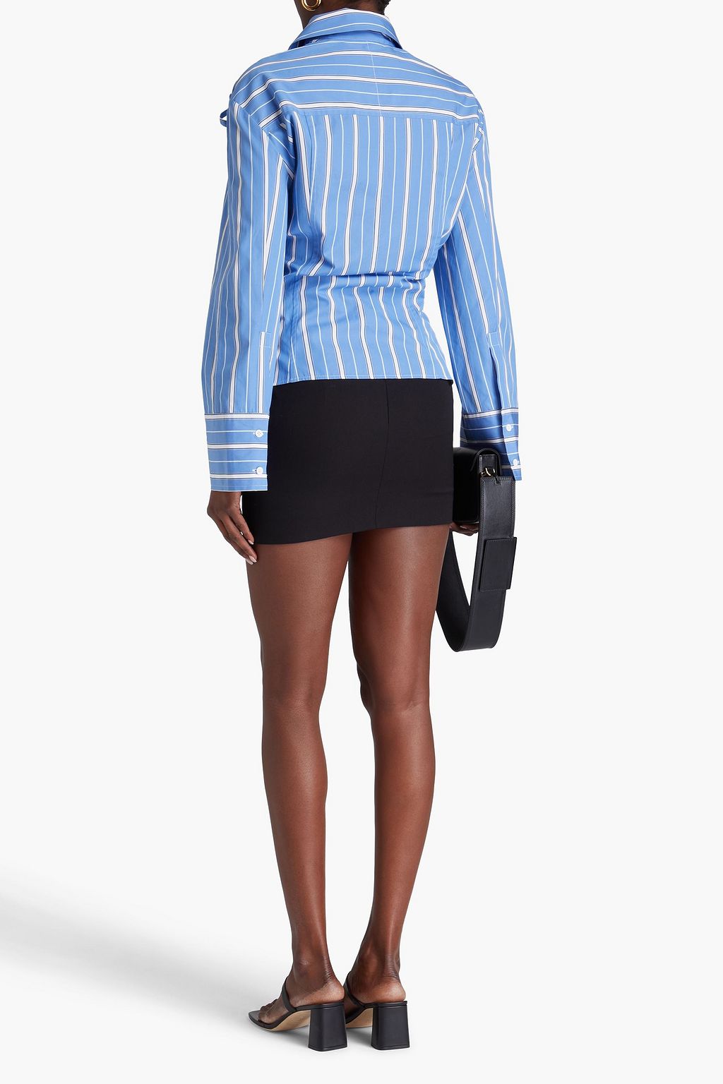 JACQUEMUS Ruban bow-detailed striped cotton-poplin shirt