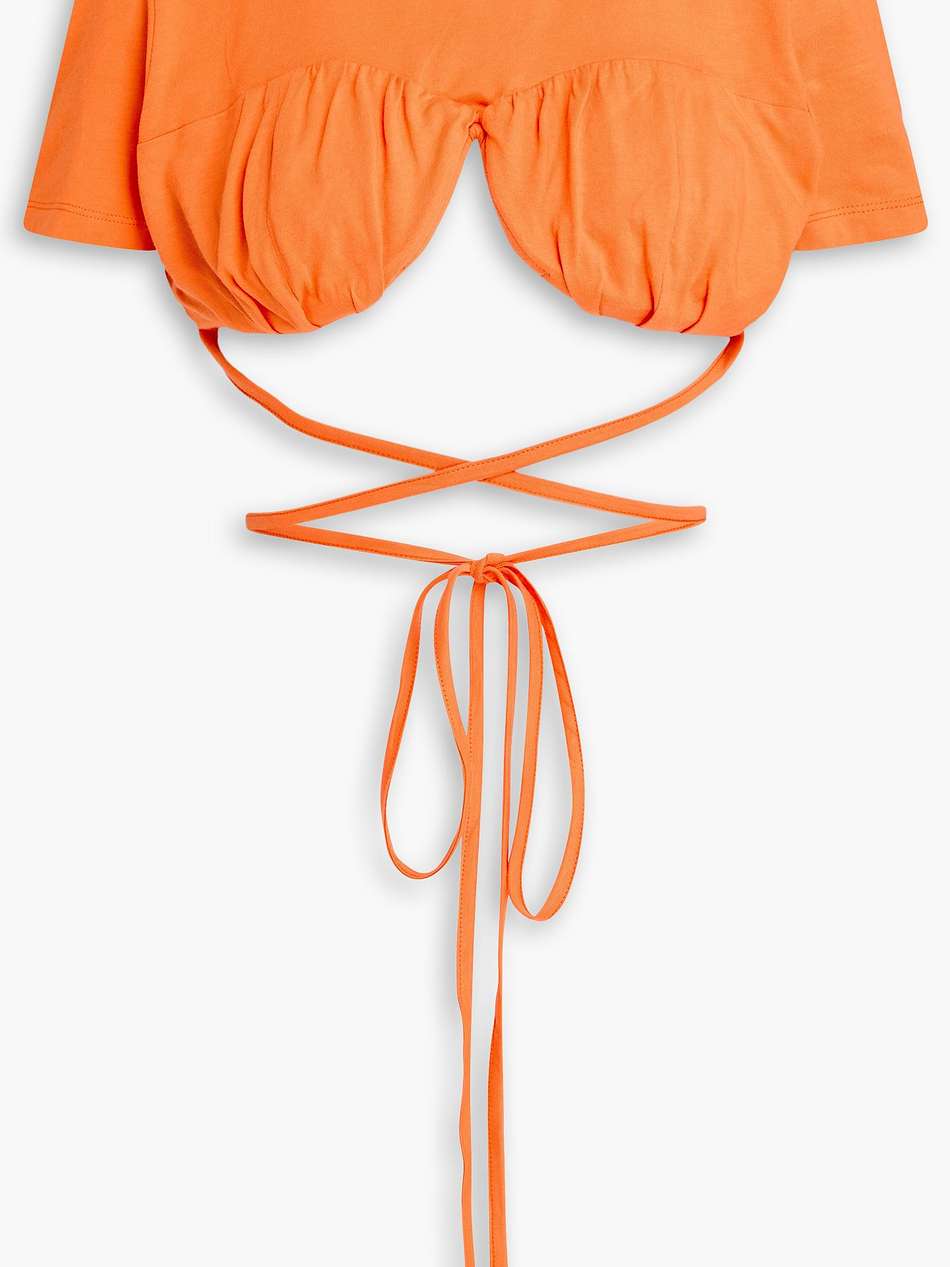 cropped tie-detailed cotton-jersey top