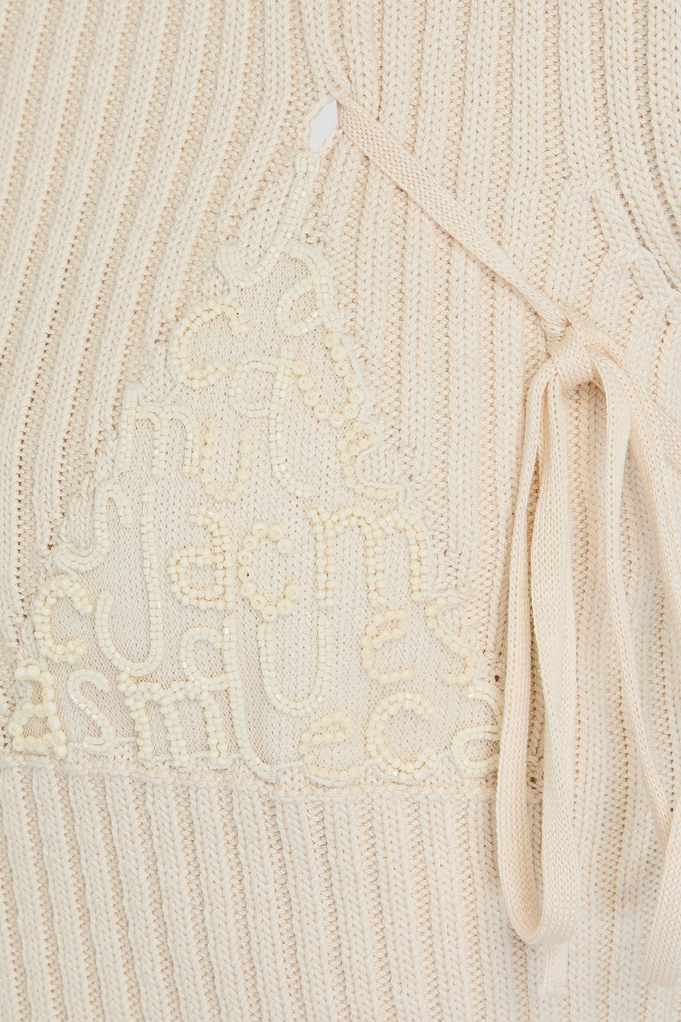 Jacquemus La Maille Bikini Embellished Ribbed Cotton-blend Top In Ecru