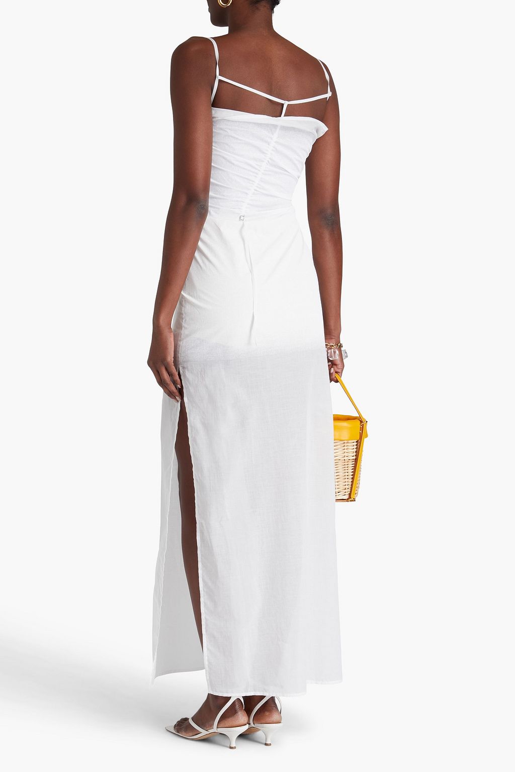 JACQUEMUS فستان طويل مصنوع من قطن شبكي بتصميم مزموم