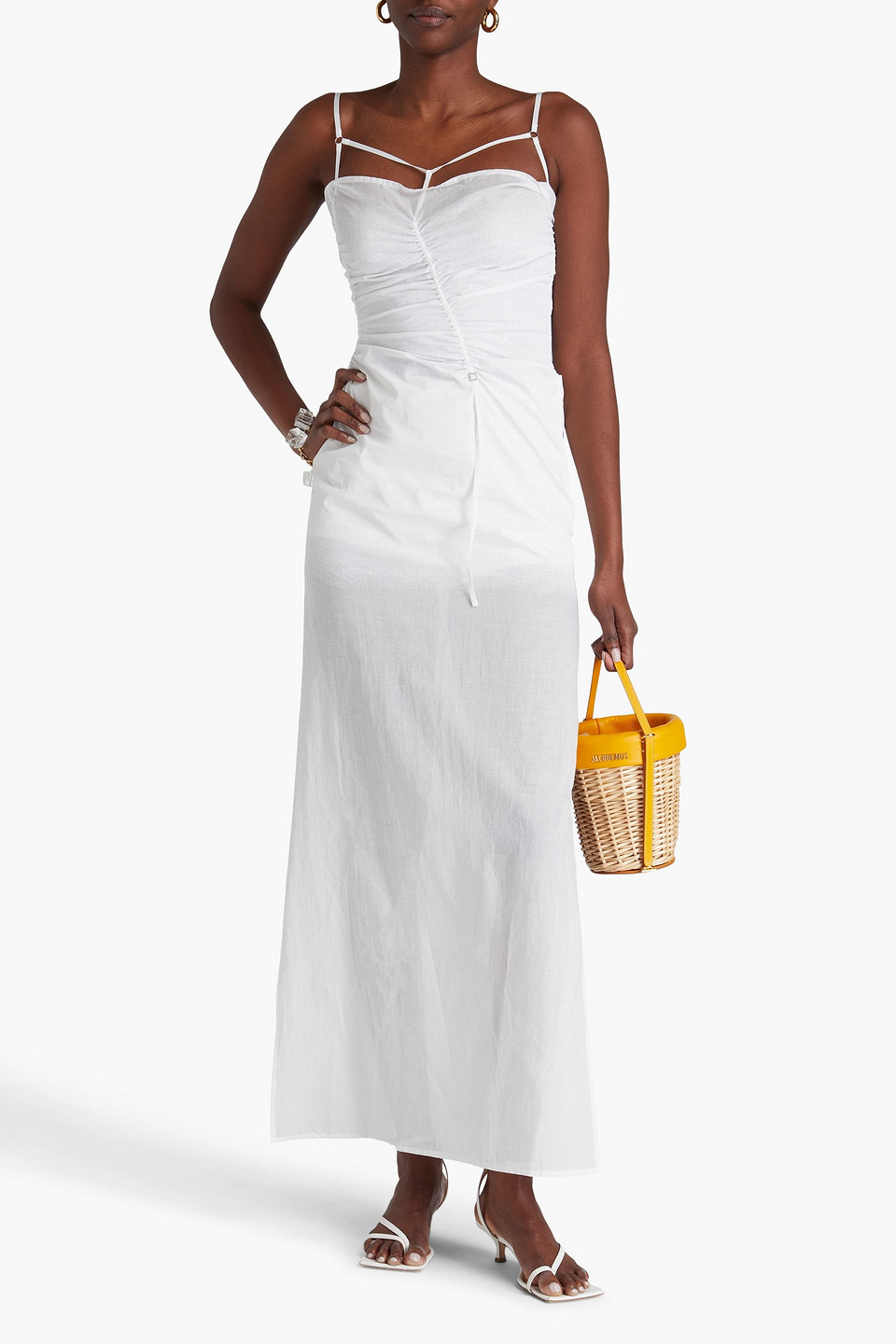 Jacquemus Ruched Cotton-gauze Maxi Dress In White