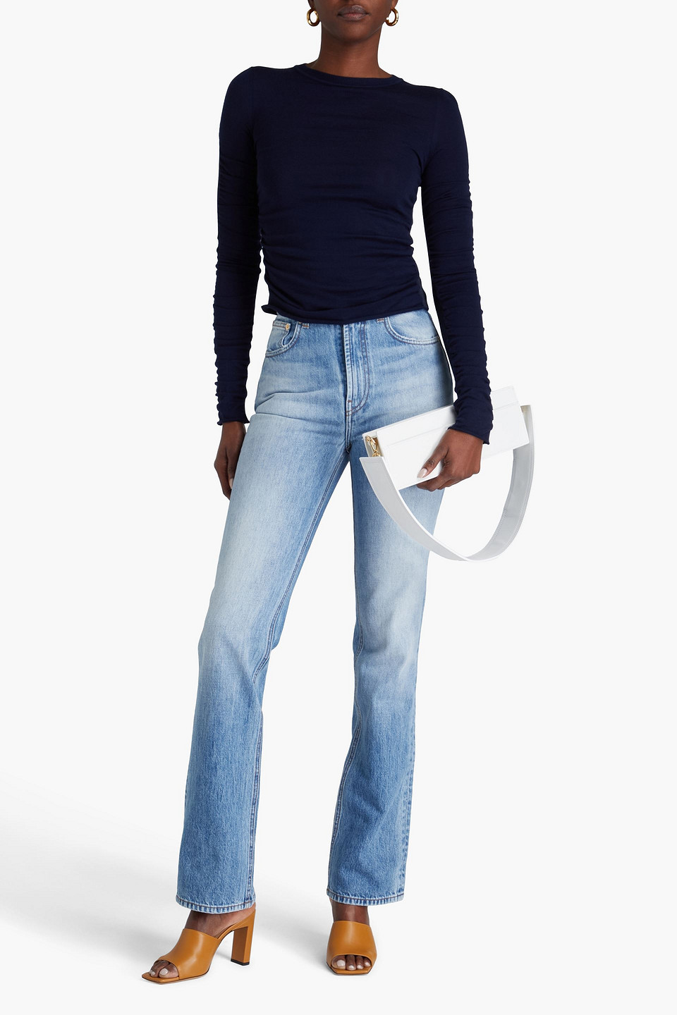 Jacquemus Sargas Ruched Ribbed-knit Sweater In Navy