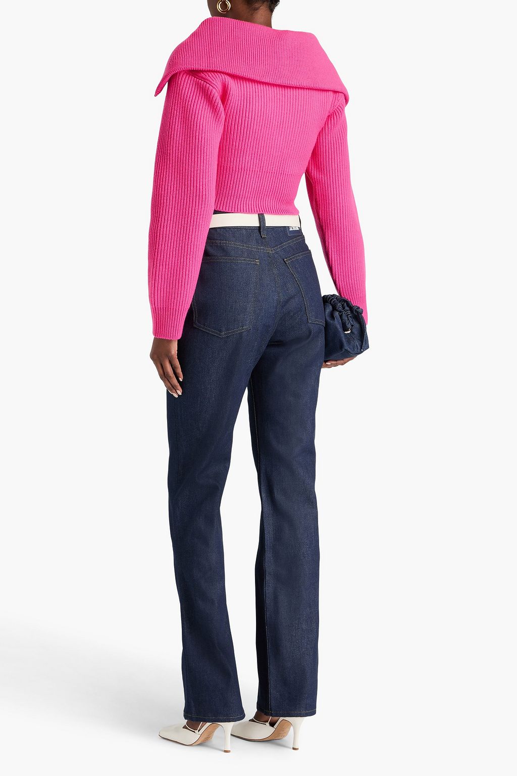 JACQUEMUS リブ編みメリノウール クロップド ハーフジップセーター