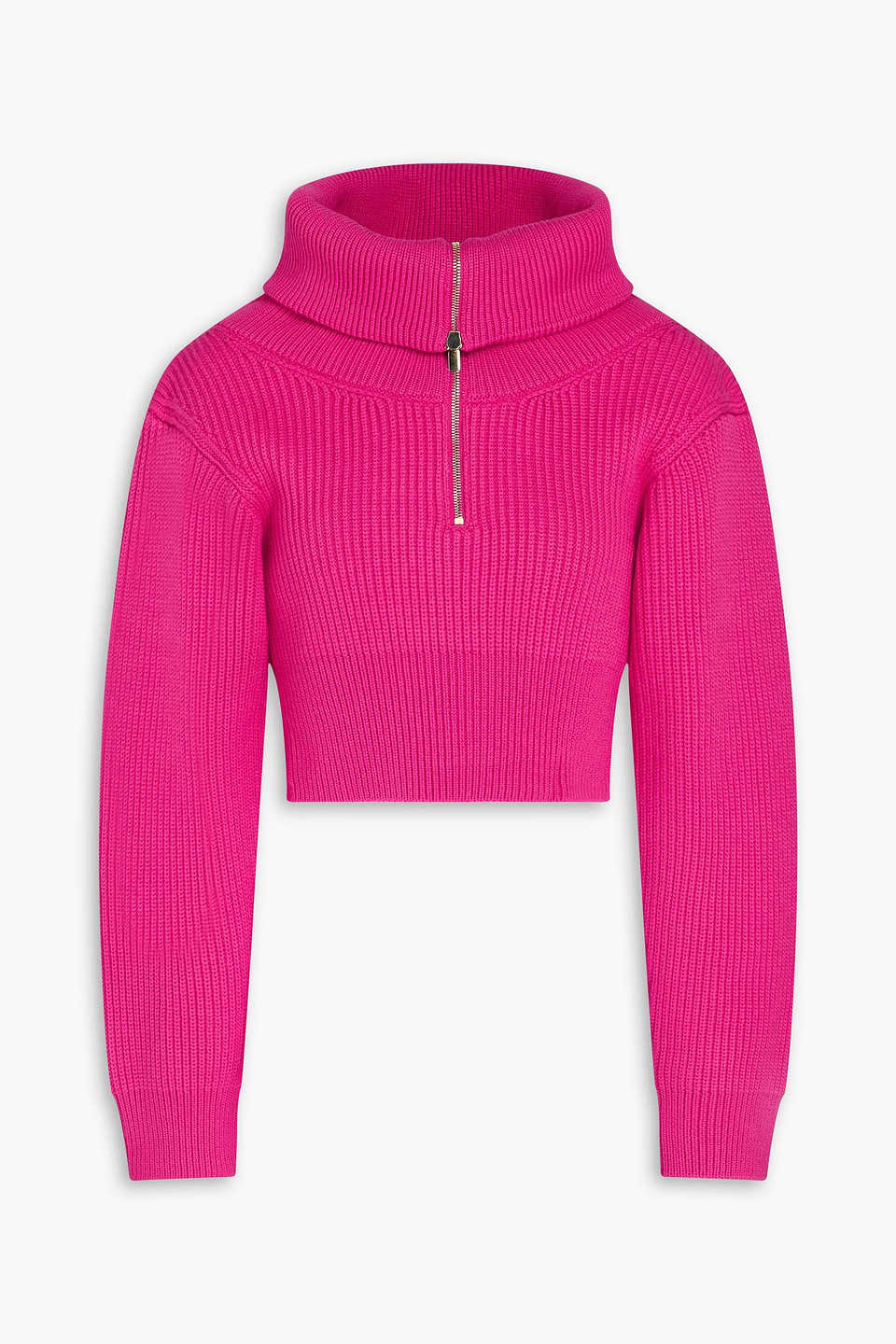 Jacquemus Risoul Cropped Ribbed Merino Wool Half-zip Sweater In Pink
