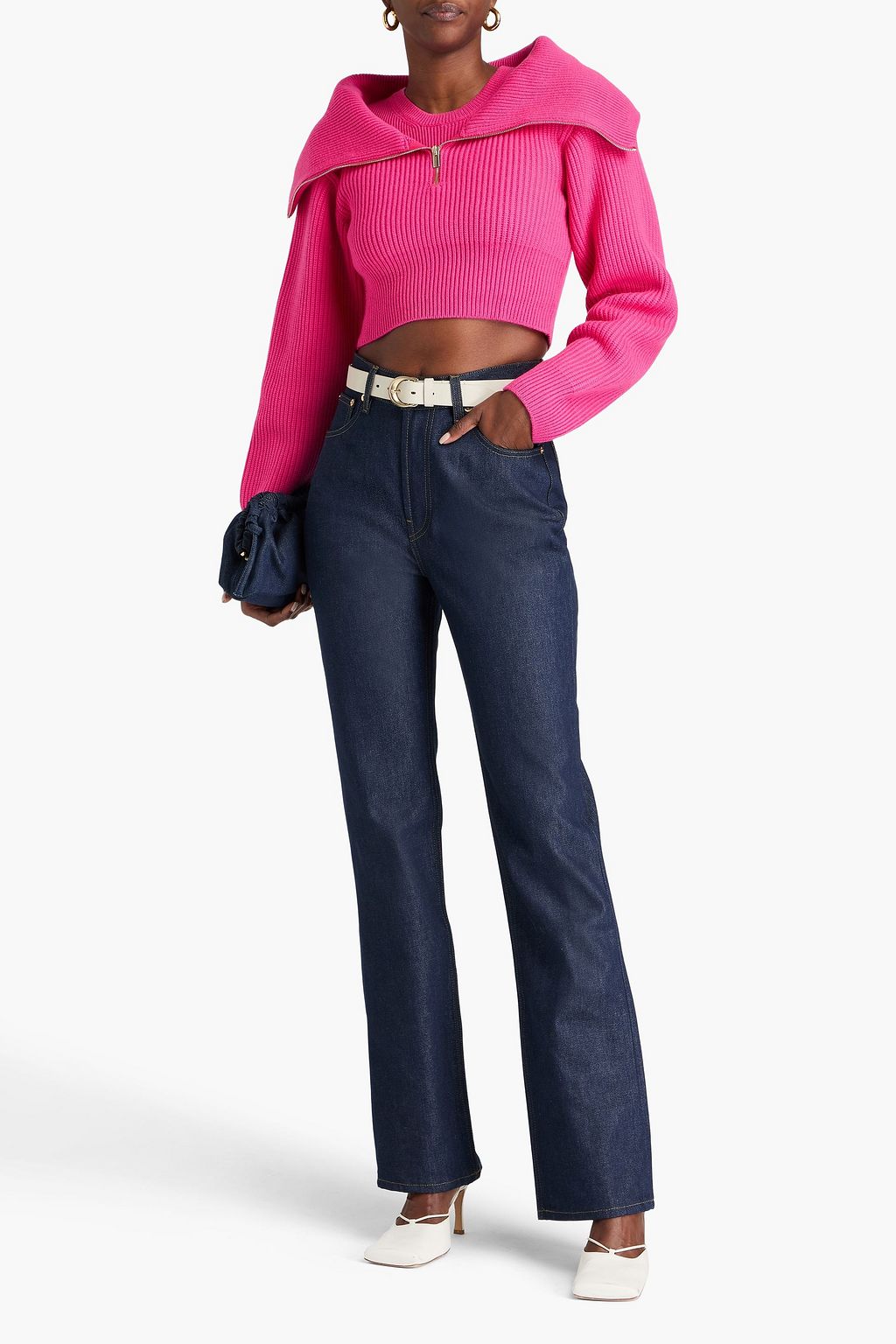 JACQUEMUS リブ編みメリノウール クロップド ハーフジップセーター