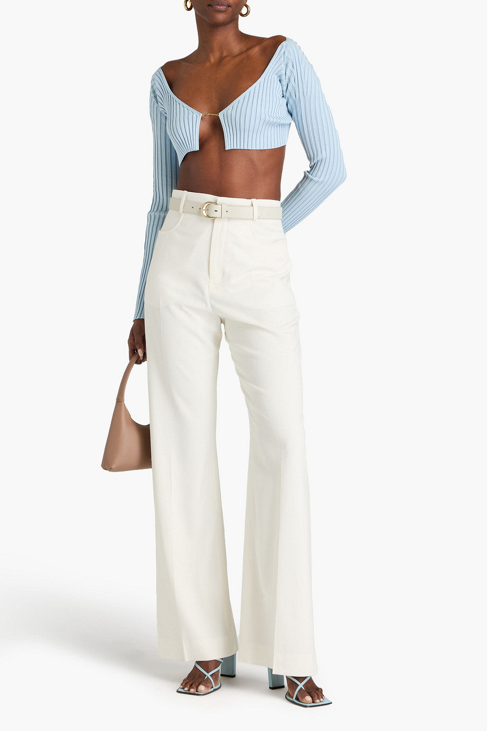 Shop Jacquemus Woven Flared Pants In Ivory