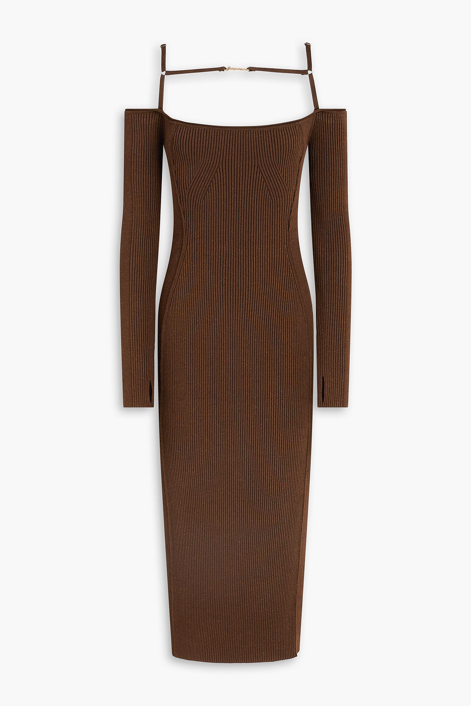 Sierra off-the-shoulder ribbed-knit midi dress