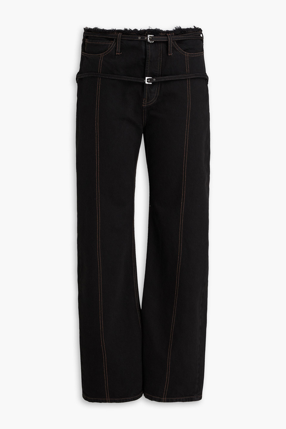 Jacquemus Caraco Belted Frayed High-rise Straight-leg Jeans In Schwarz