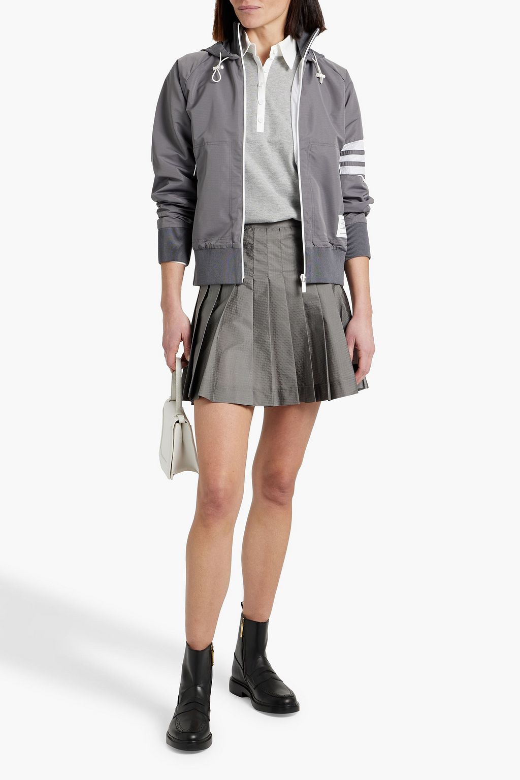 THOM BROWNE Mesh-trimmed shell hooded jacket