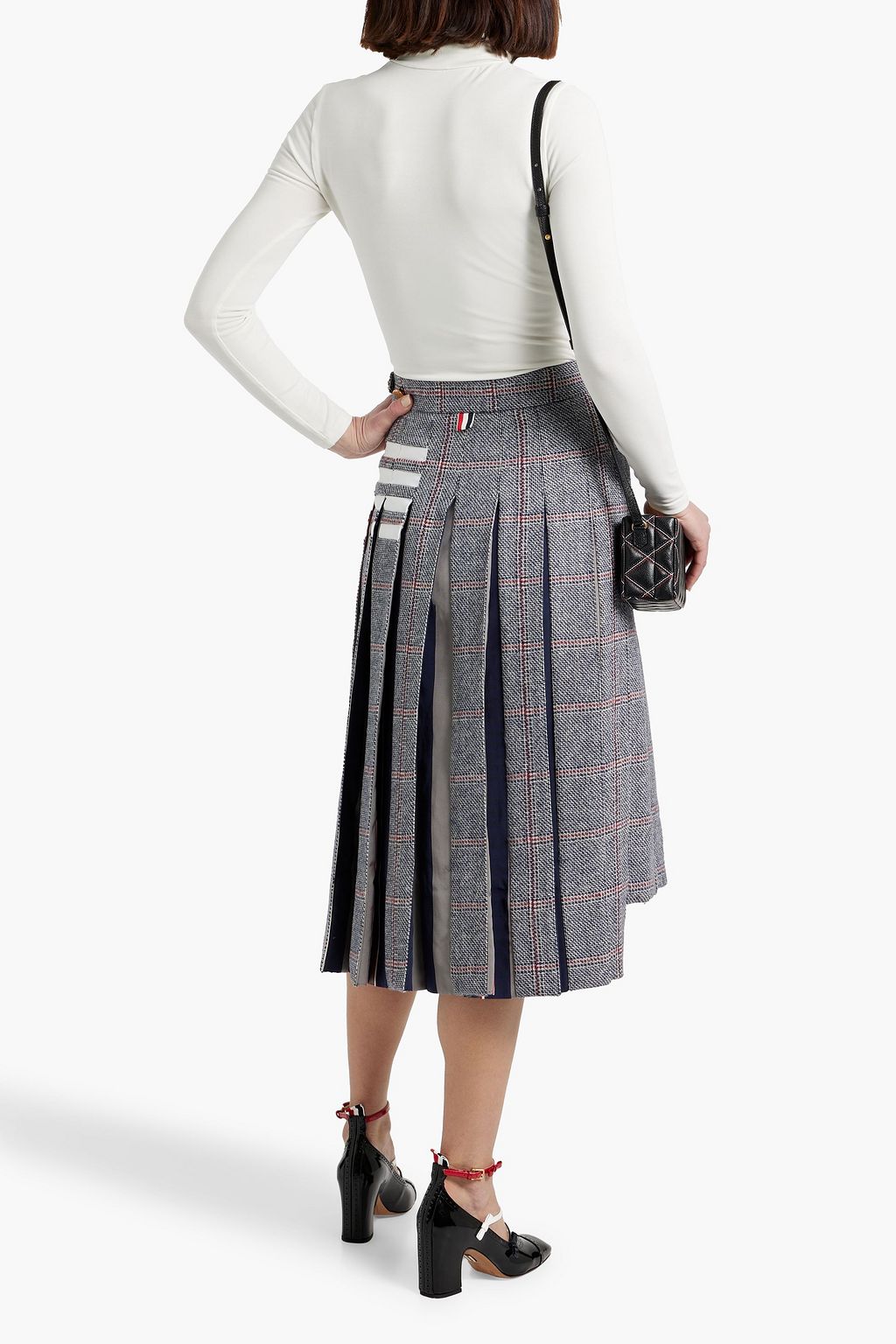 THOM BROWNE Pleated Prince of Wales checked wool skirt