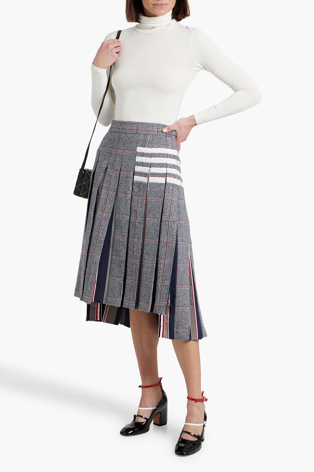 THOM BROWNE Pleated Prince of Wales checked wool skirt