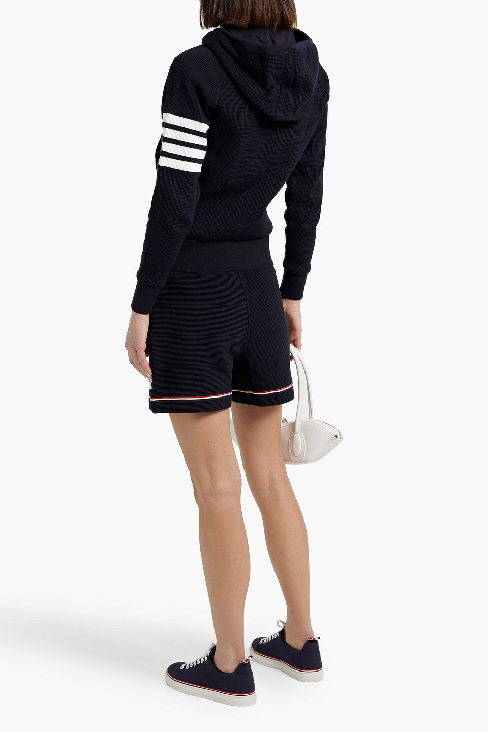 Thom Browne Striped Ribbed Cotton Shorts In Navy