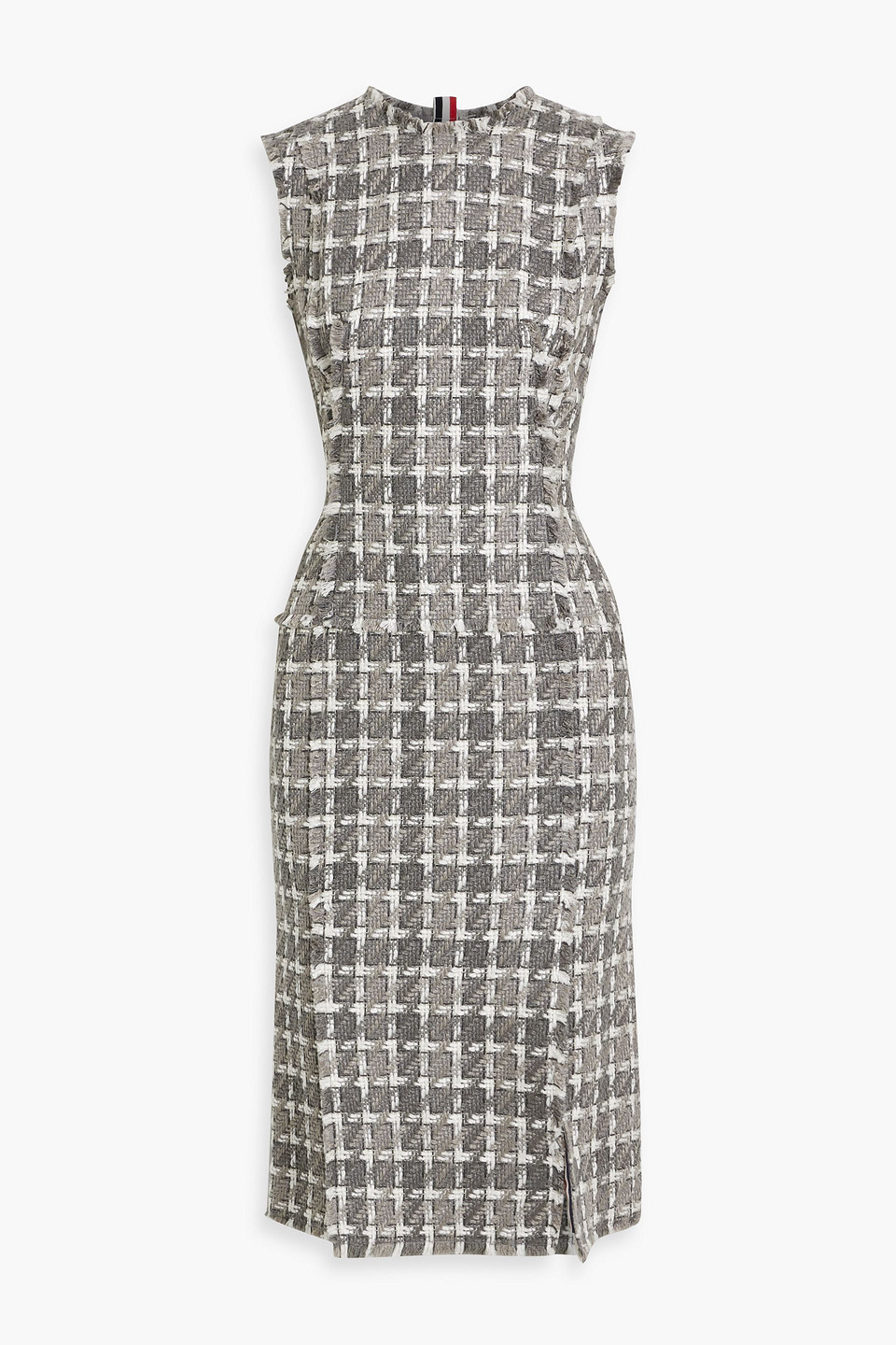 Thom Browne Frayed Tweed Midi Dress In Gray