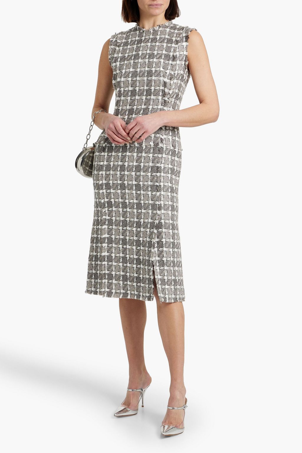 THOM BROWNE Frayed tweed midi dress