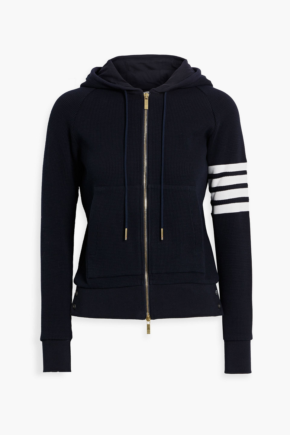 Thom Browne Fitted Blue Zipper Hoodie With Contrasting Stripes In Navy