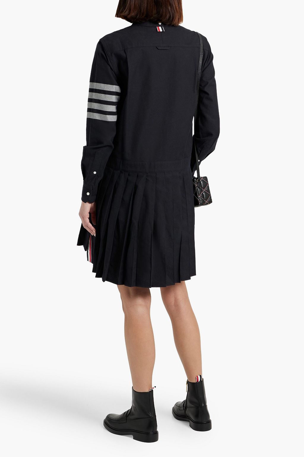 THOM BROWNE Pleated striped cotton-twill mini shirt dress