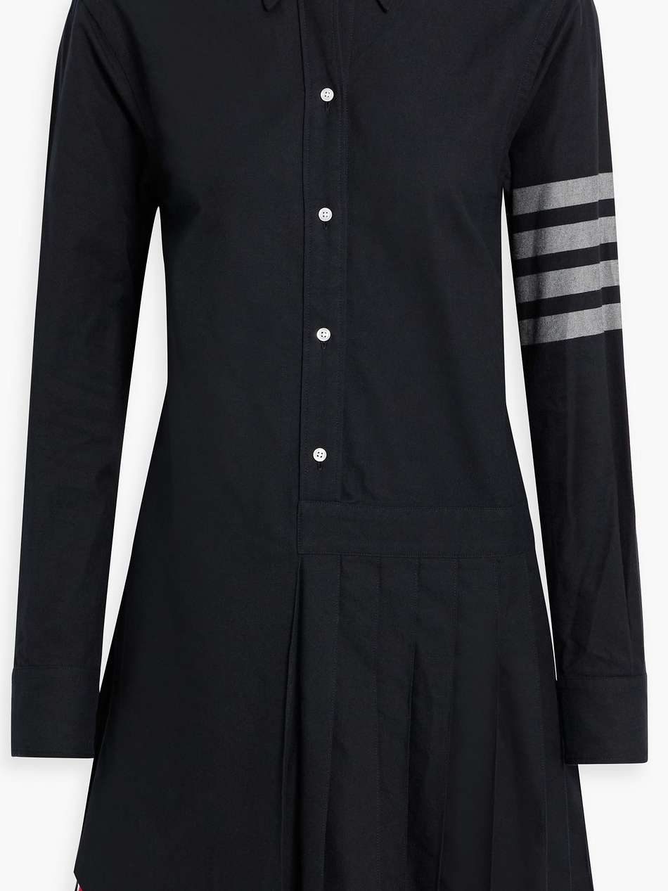 pleated striped cotton-twill mini shirt dress