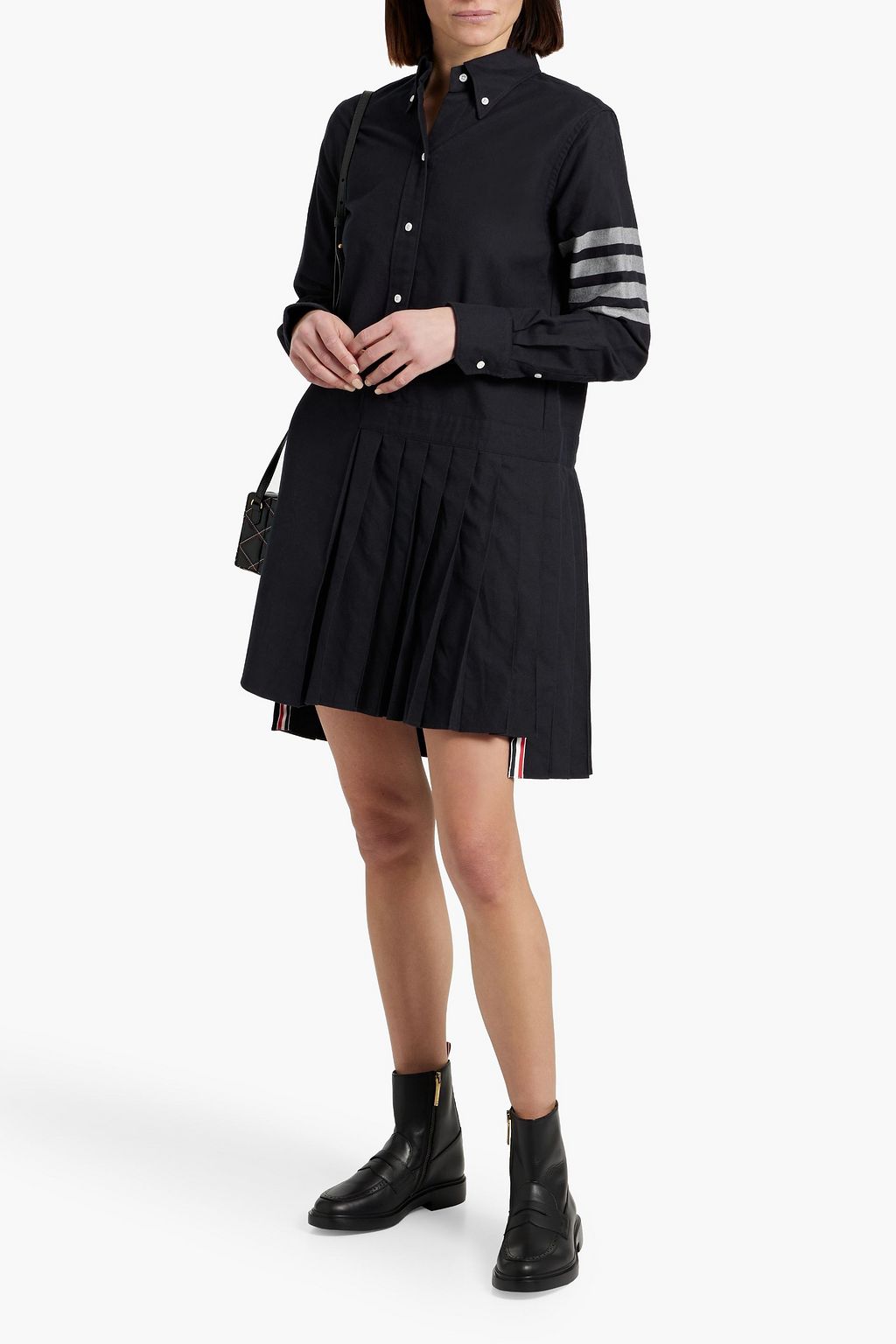 THOM BROWNE Pleated striped cotton-twill mini shirt dress