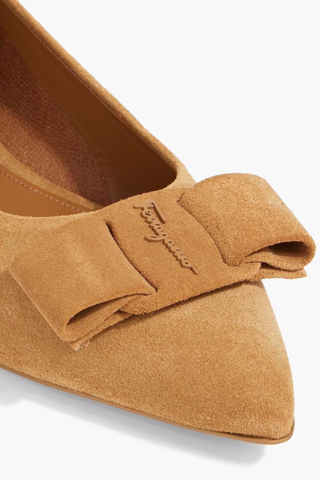 FERRAGAMO Viva bow-detailed suede point-toe flats