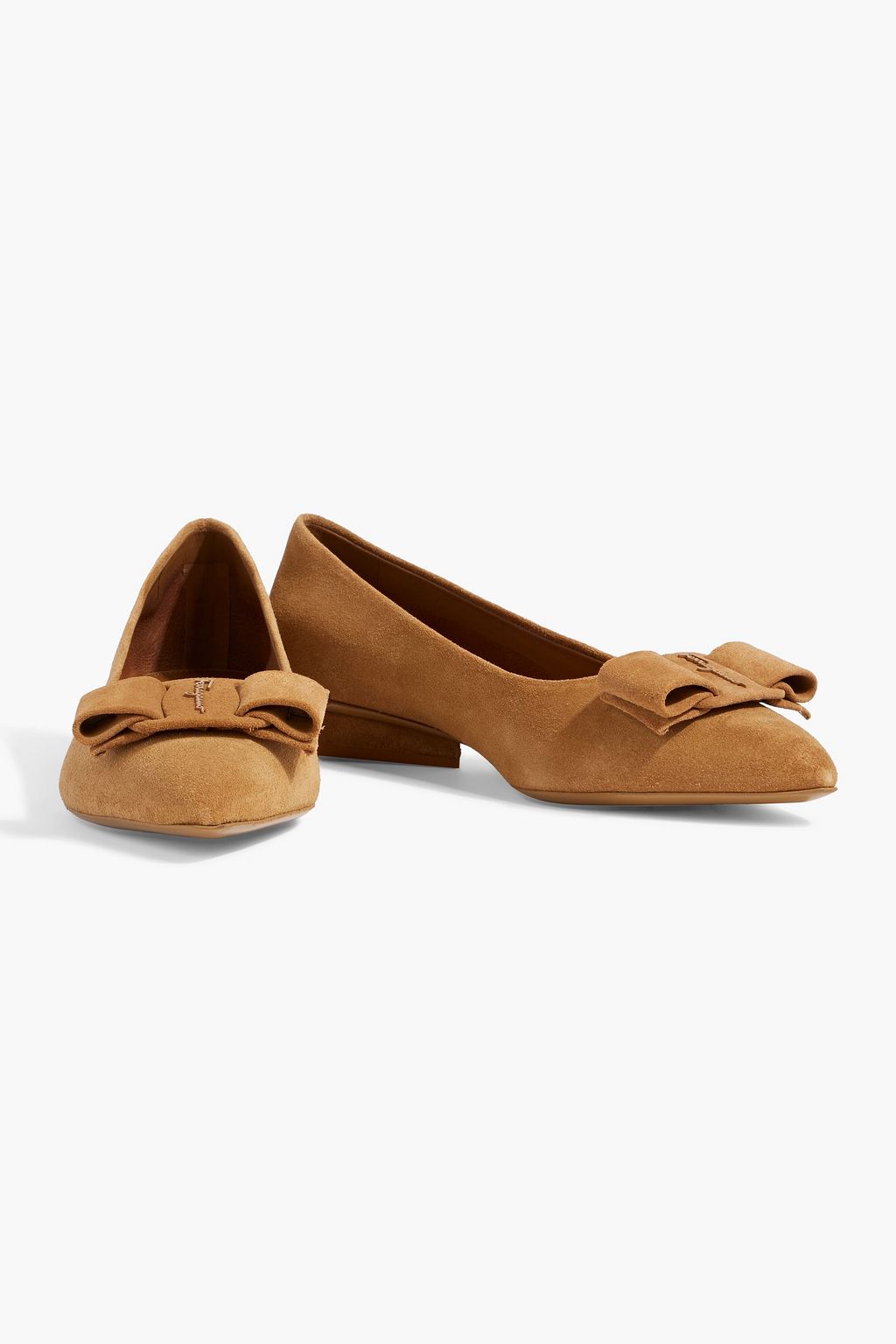 FERRAGAMO Viva bow-detailed suede point-toe flats