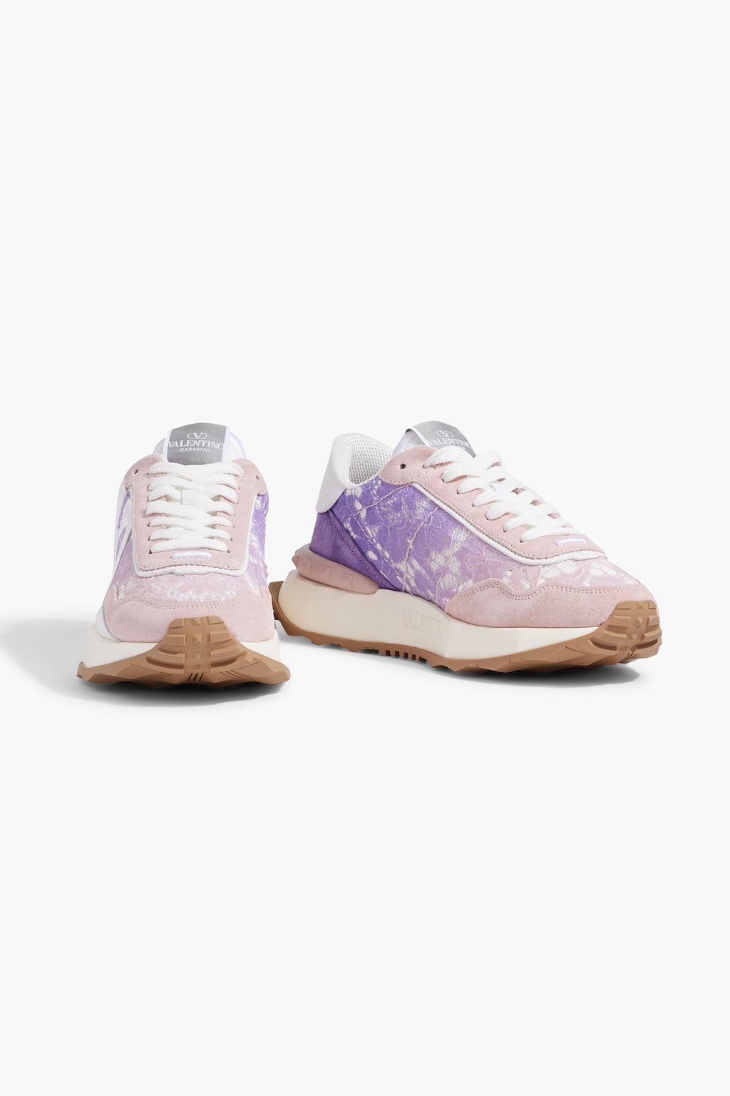 VALENTINO GARAVANI Lacerunner mesh, lace and suede sneakers