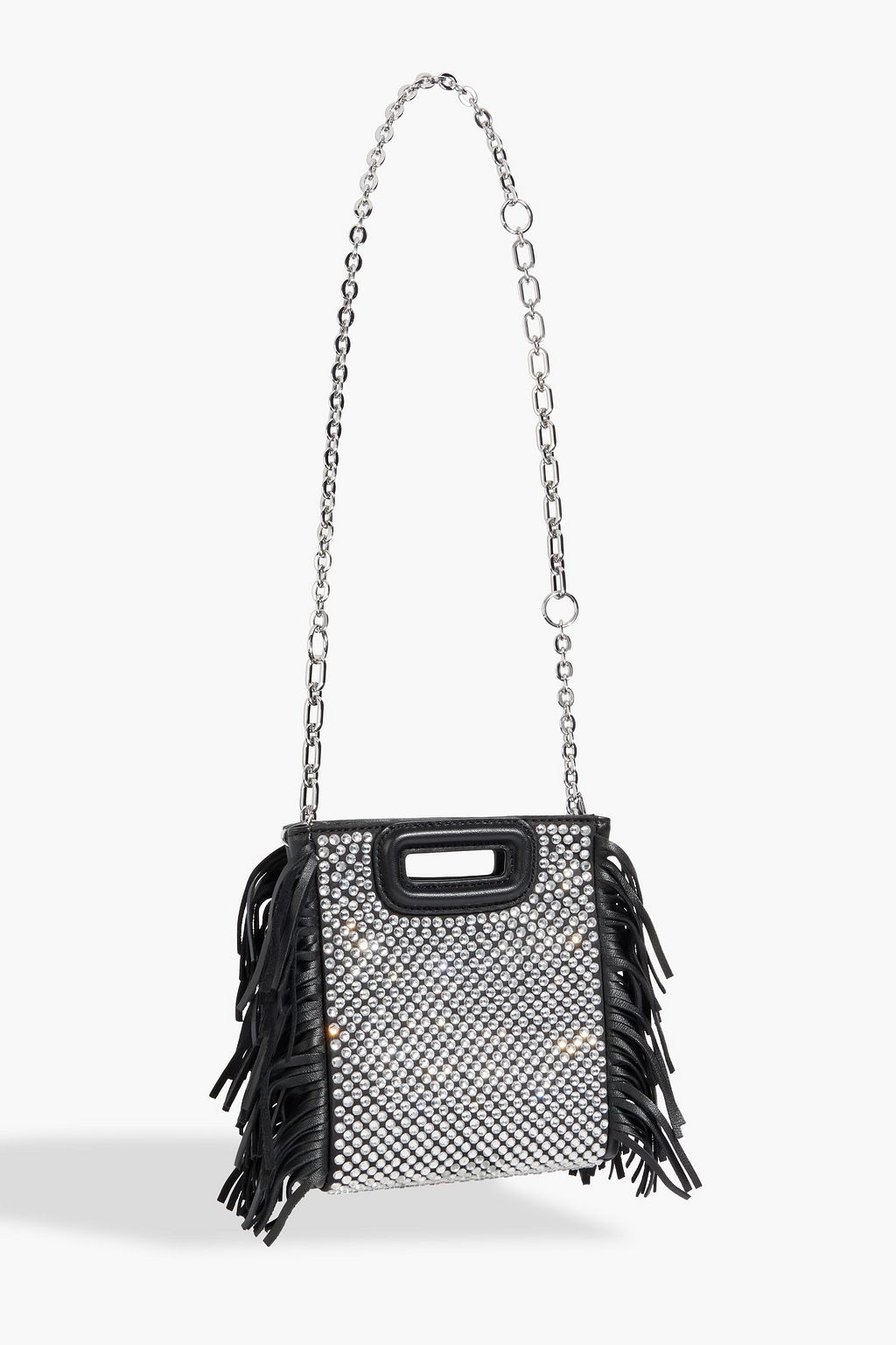 MAJE Fringed crystal-embellished leather shoulder bag