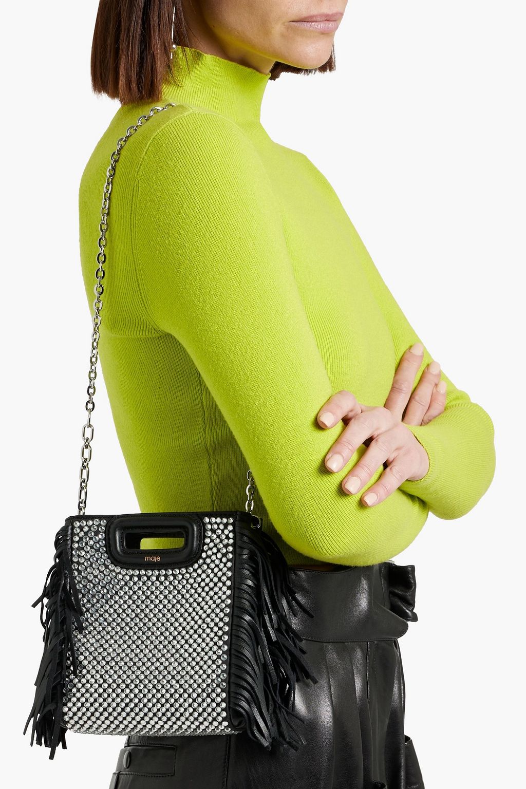 MAJE Fringed crystal-embellished leather shoulder bag