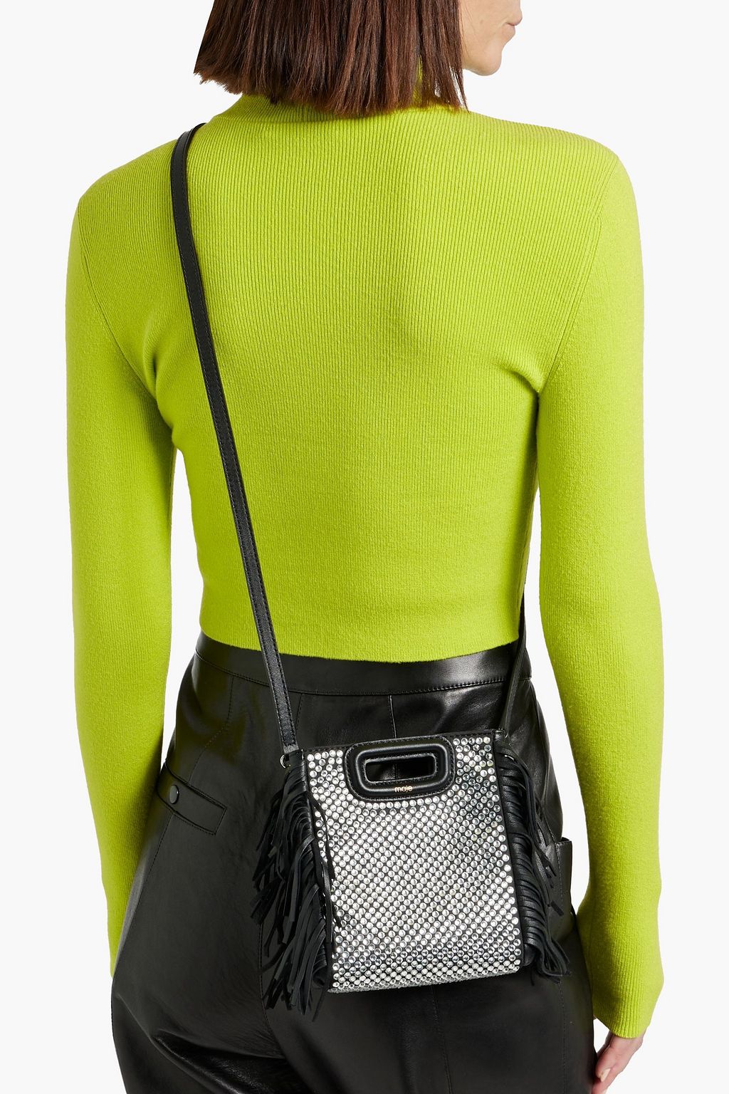 MAJE Fringed crystal-embellished leather shoulder bag