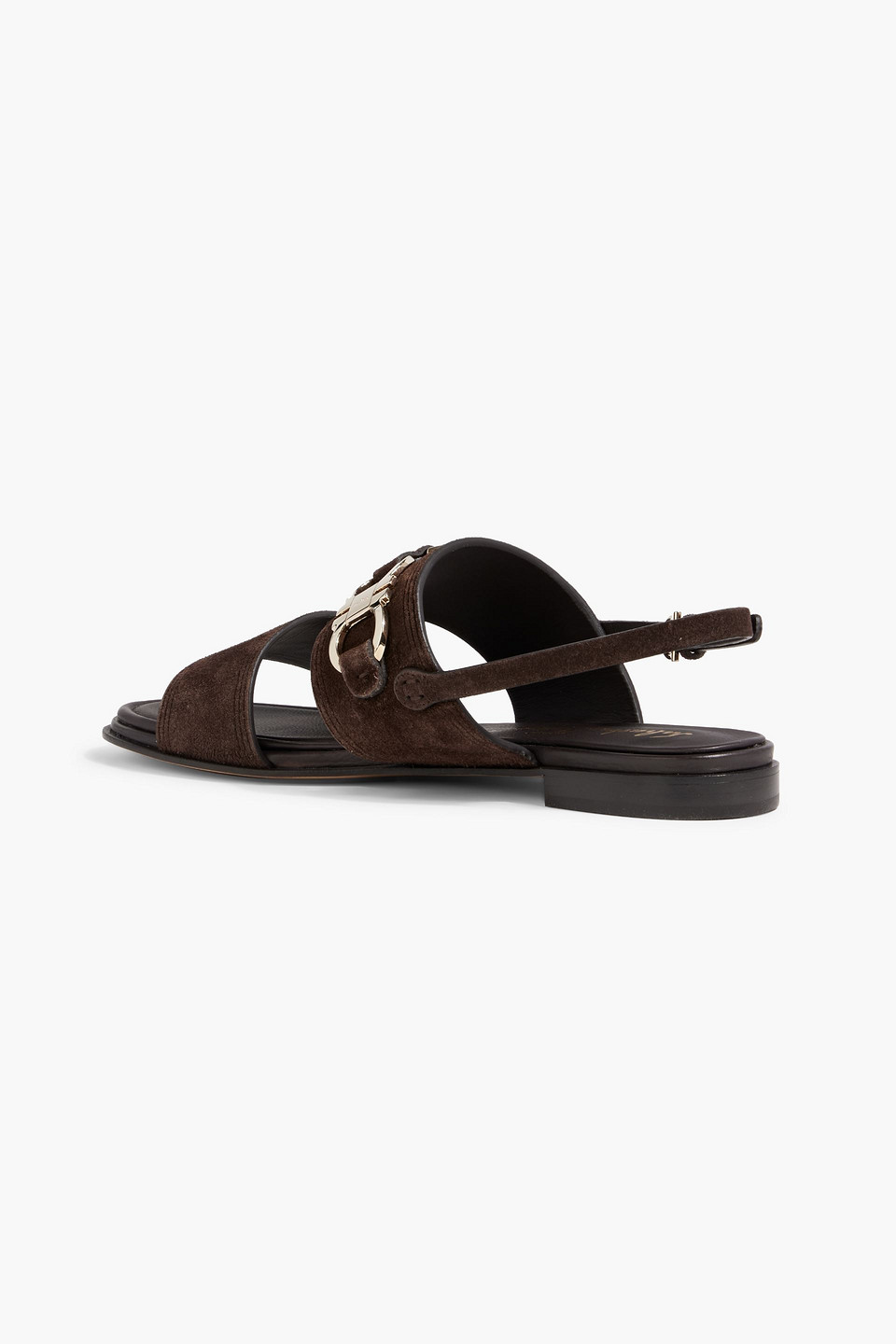 Ferragamo Chaim 10 Embellished Suede Slingback Sandals In Dark Brown