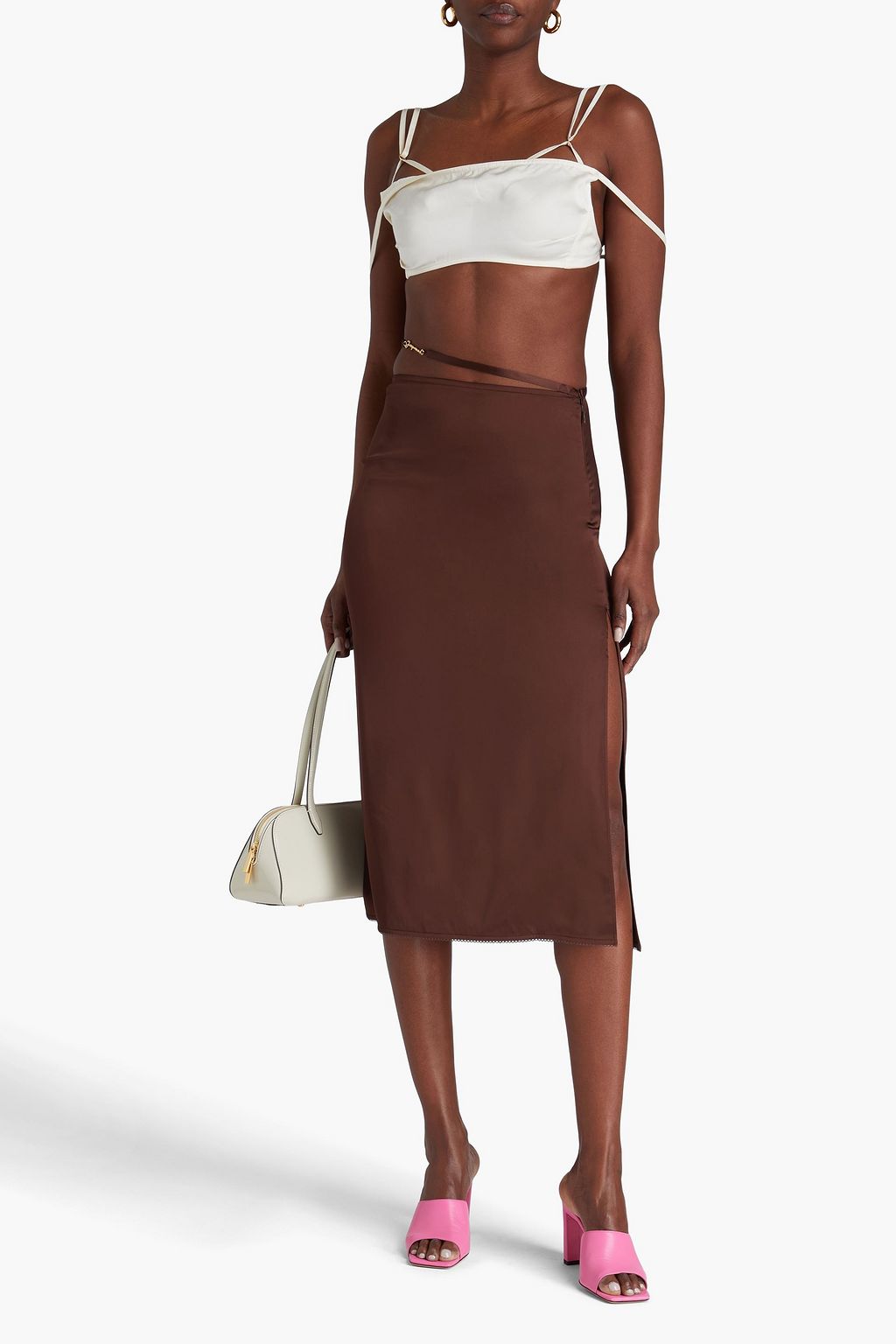 JACQUEMUS تنورة متوسطة الطول من الساتان المزيّن